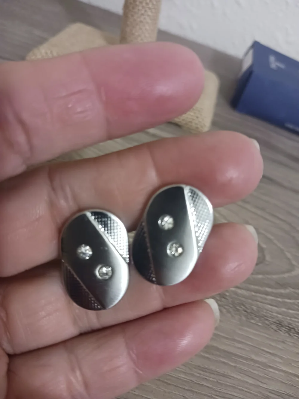 Stunning Silver Tone Crystal Vtg Swank Oval Cuff Links Pair